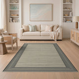 Beige Area Rug with Black Tassel Border