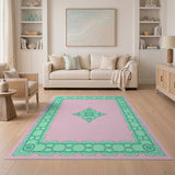 Blush Pink Teal Ornate Floral Rug