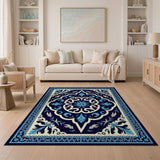 Traditional Persian Blue and Teal Navy Blue Traditional Persian Medallion Area Rug
