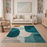 Teal Abstract Organic Shapes Area Rug