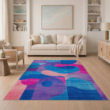 Vibrant Blue Pink Geometric Abstract Area Rug