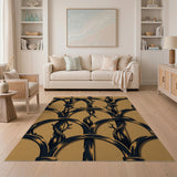 Distressed Black Vine Arches Beige Area Rug
