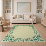 Teal Floral Ornate Border Area Rug