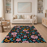 Vibrant Floral Butterflies Area Rug