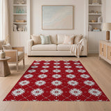 White Floral Lattice on Crimson Red Area Rug