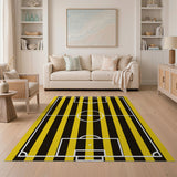 Yellow Black Striped Soccer Field Area Rug