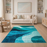 Blue and Teal Abstract Area Abstract Blue Teal Wave Area Rug