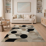 Black White Overlapping Circles Geometric Rug
