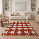 Red Bold Red Houndstooth Check Area Rug