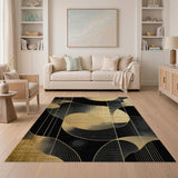 ODIKA Modern Black and Gold Abstract Washable Area Rug - Non-Slip Low Pile Geometric Carpet