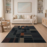 Geometric Modern Area Rug Black Grey Orange