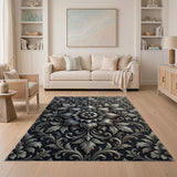 Ornate Grey Peony Floral Vintage Area Rug