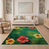 Hibiscus and Palm Leaf Coastal Area Rug