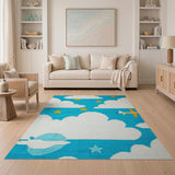 Cartoon Blue Sky Airplane Stars Clouds Kids Rug