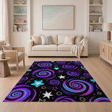 Hypnotic Swirl Multi-Color Area Rug with Stars