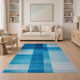 Blue and Teal Modern Blue Grid Area Rug