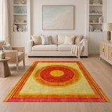 Sunburst Geometric Area Rug in Red Orange
