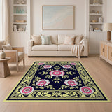 Pink Floral Vintage Area Rug Black Gold Border