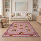 Playful Pink Cartoon Tiger Cub Area Rug
