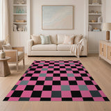 Bold Pink Black Gray Checkerboard Area Rug