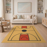 Beige and Neutral Basketball Court Outline Area Rug