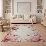 Blush Pink Peony Butterfly Area Rug