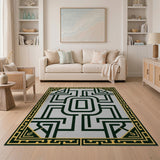 Gold-Bordered Geometric Maze Area Rug