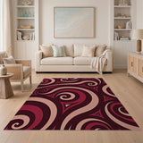 Red Swirling Red Abstract Area Rug