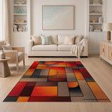 Bold Red Geometric Abstract Area Rug