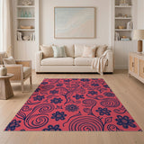 Vibrant Pink Navy Floral Vine Area Rug