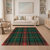 Red Green Plaid Washable Area Rug