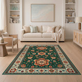Traditional Persian Floral Rug in Green and Orange
