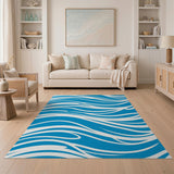 Coastal Beach Blue Wave Abstract Area Rug