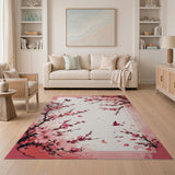 Pink Cherry Blossom Hummingbird Area Rug