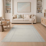 Beige Plaid Grid Woven Area Rug