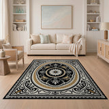 Elegant Black Gold Floral Medallion Area Rug