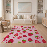 Fruit Pattern Whimsical Strawberry Pink Area Rug