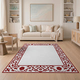 Ornate Red Floral Persian Border Rug