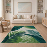 Lush Green Palm Leaf Coastal Area Rug