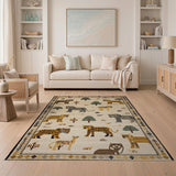 Beige Heritage Tribal Safari Animals Rug