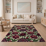 Burgundy Rose Thorns Floral Area Rug