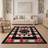 Retro Pixel Geometric Red Area Rug
