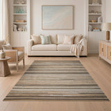 ODIKA Washable Neutral Striped Area Rug - Low Pile Non-Slip Rug for Living Room