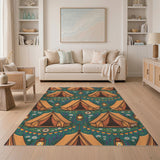 Teal Camping Tents Area Rug