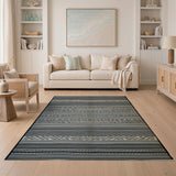 Black White Striped Heritage Tribal Rug
