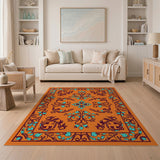 Vibrant Orange Teal Persian Area Rug