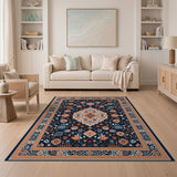 Navy and Terracotta Persian Medallion Area Rug