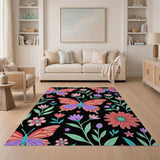 Vibrant Butterfly Floral Pattern Area Rug