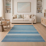 Nautical Blue White Striped Coastal Area Rug