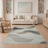 Beige and Neutral Abstract Wave Beige Area Rug